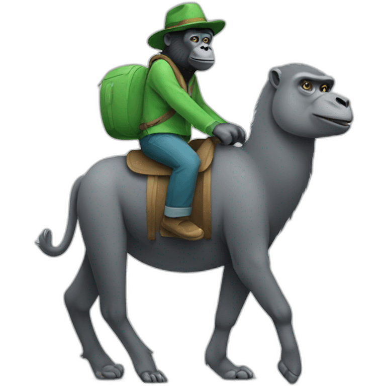 Gorilla riding a grey Llama wearing a green hat emoji