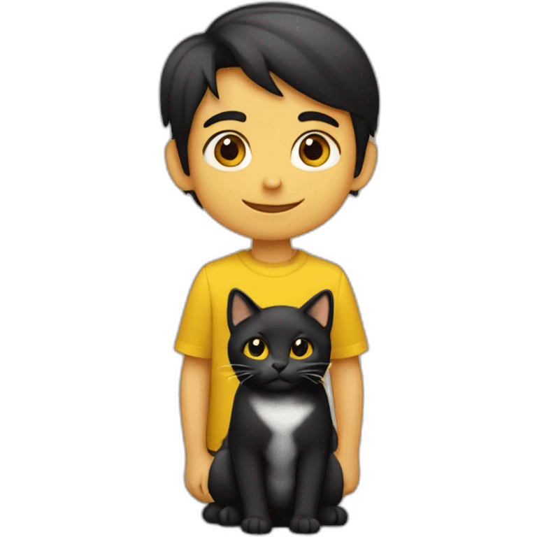 niño rubio con gato negro y amarillo emoji