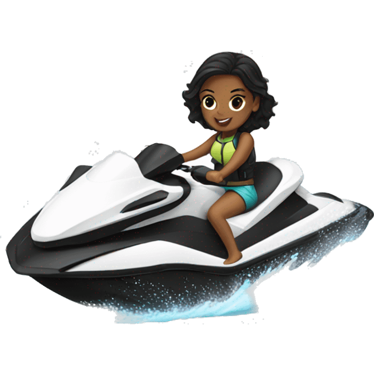 black haired girl white riding jet ski emoji