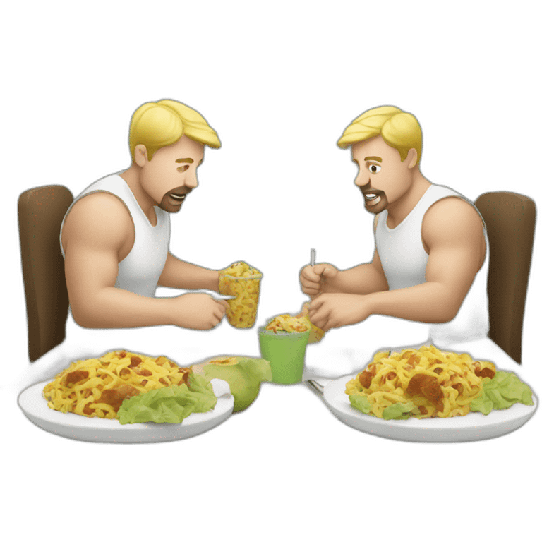 Two white big man eat lunch on the table emoji