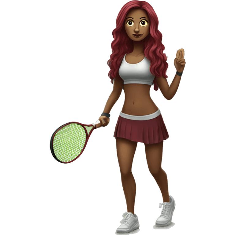 Beautiful tattooed  burgundy long haired woman playing tennis emoji