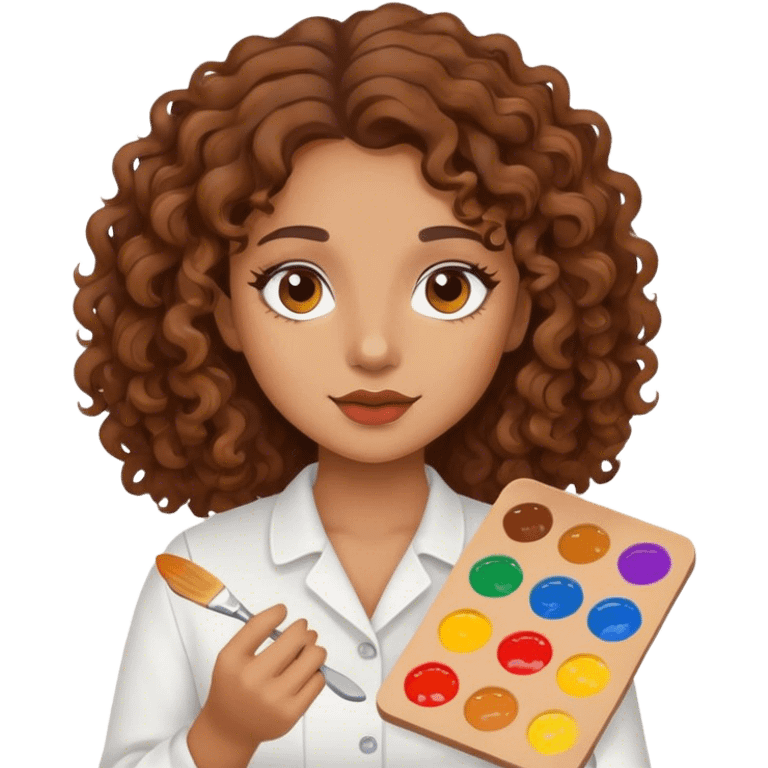 girl with brown curly hair holding paint palette  emoji