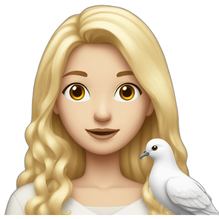 Blonde girl with long hair with white pigeon on the shoulder  emoji