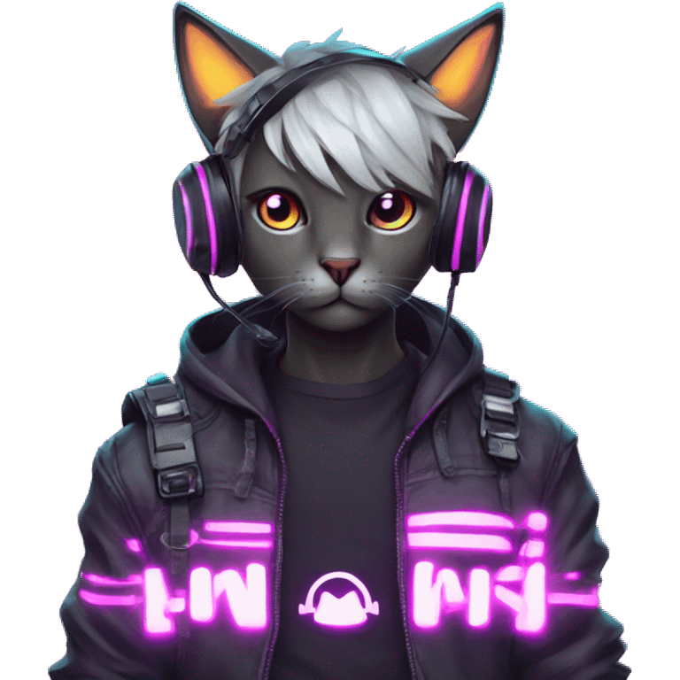 Anime cat gamer guy cyberpunk neon emoji