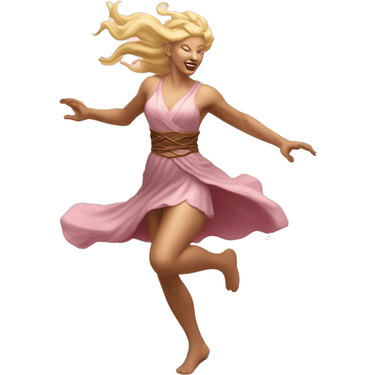 blonde Beltane cherry blossom Pagan goddess sprinting, with a large stride and arms outstretched emoji