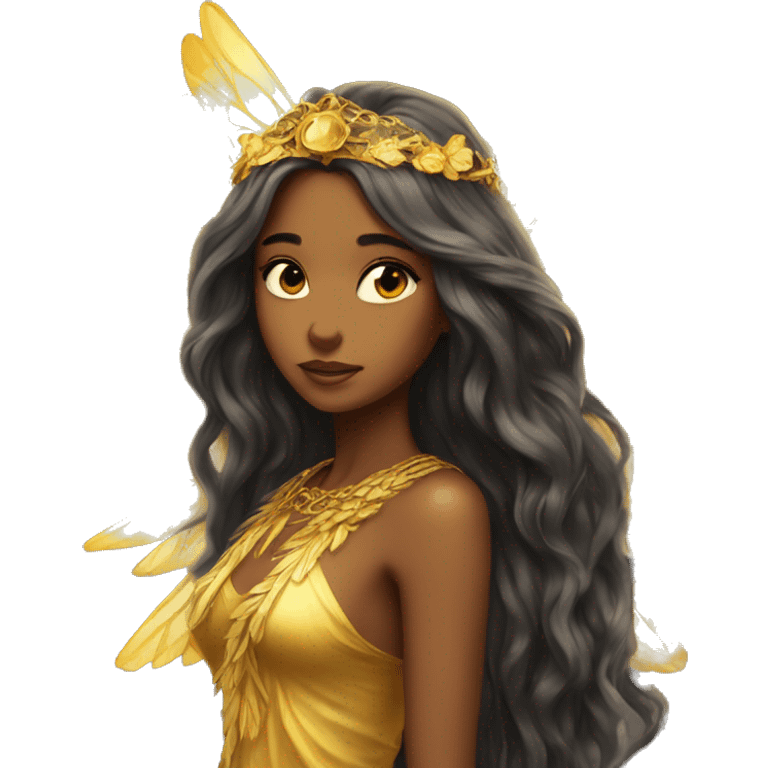 big wings, sun, gold, Beautiful, fairy, long hair emoji