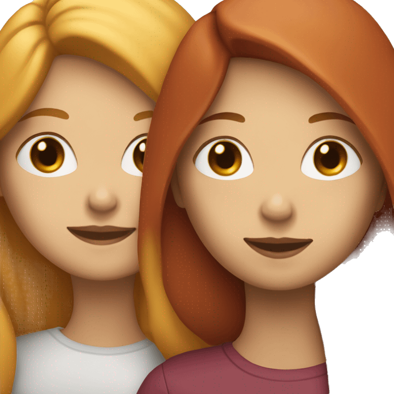 Two white females hugging each other, one white female with red straight hair and the other white female with brown semi wavy hair  emoji