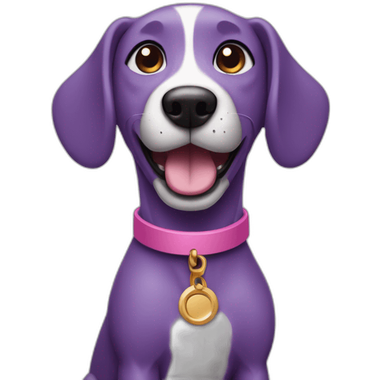 a purple dog with a brown nose and a pink collar with a bone happy  emoji