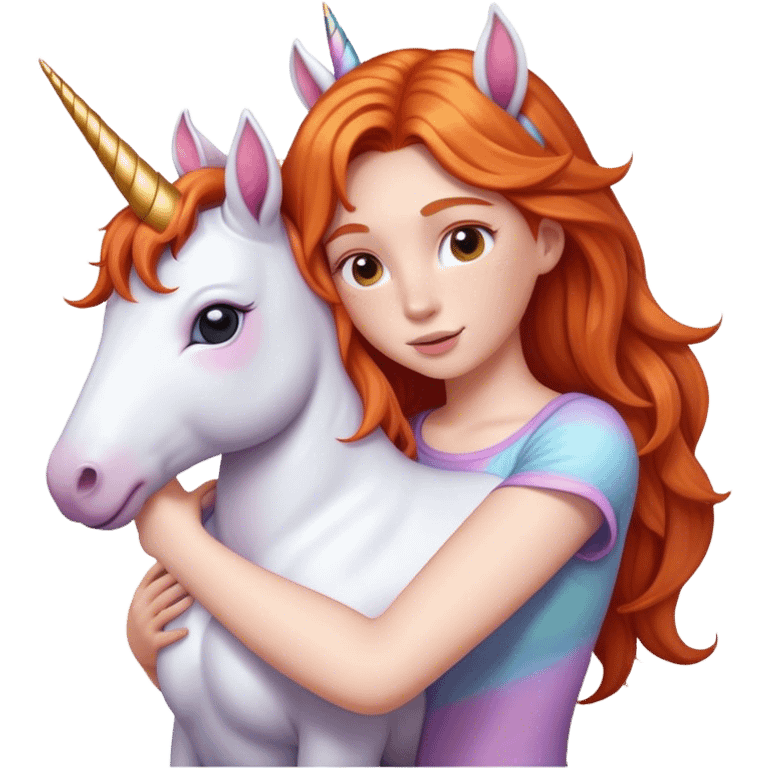 Ginger girl hugging a unicorn  emoji