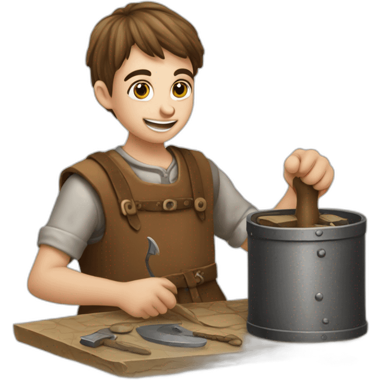 young coin engraver apprentice yielding tool, medieval age emoji