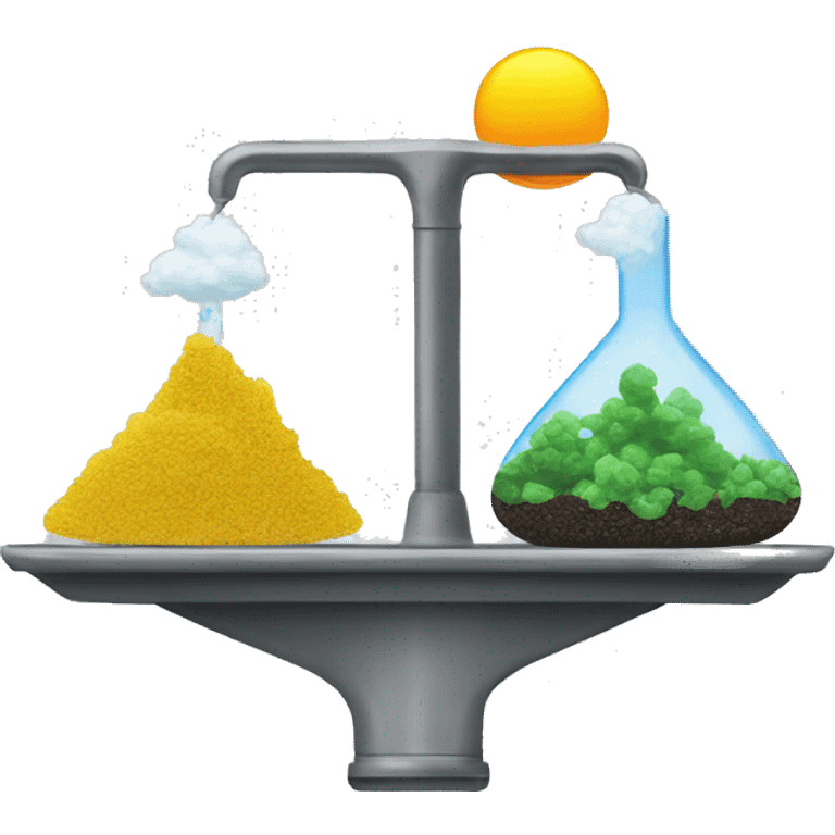 a scale with the carbon industry, very polluting, on the left plate and the environment on the right plate emoji