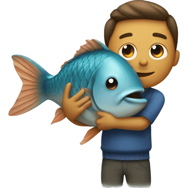 guy huggng a fish emoji