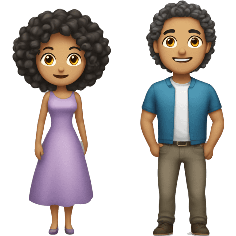 Husband with dark long hair and wife tan with curly hair emoji