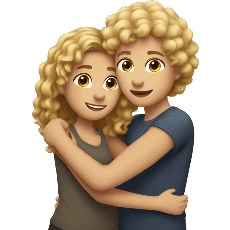 tall curly blond and short dark-haired girl hugging emoji