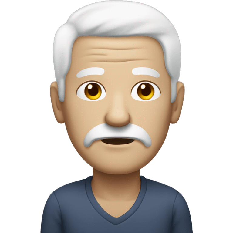 old man with white hair and no facial hair and sleepy round facw emoji