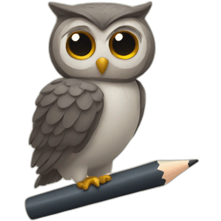 an owl writing with a pencil emoji