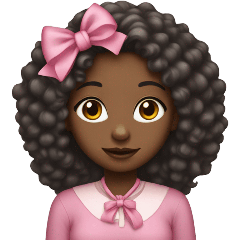 Black girl with long curly hair and a pink bow emoji