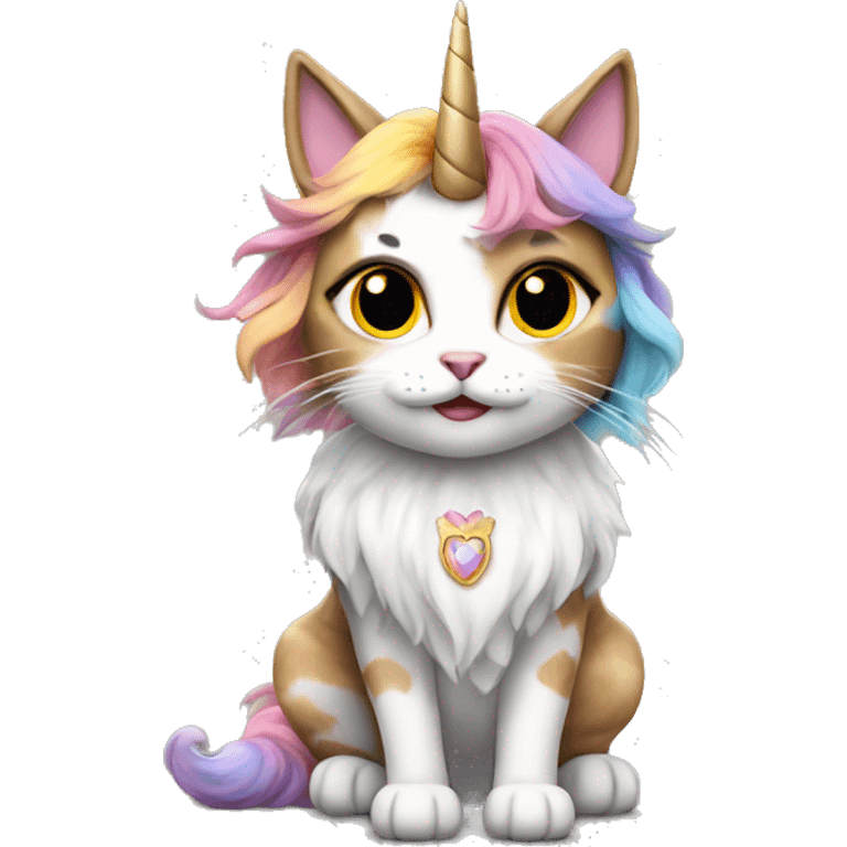 Long hair calico cat wearing unicorn costume emoji