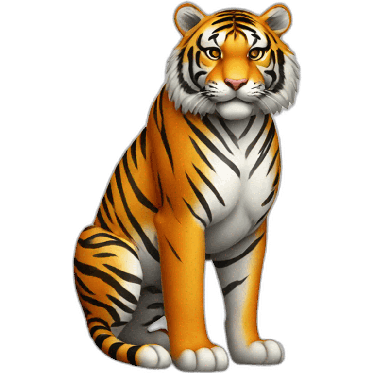 Tiger Full Body. Tiger color should be white, black and grey. Tiger is standing on the ball emoji