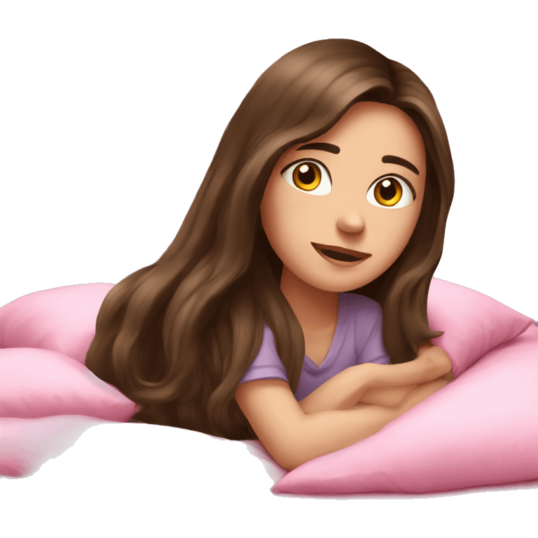 brunette long hair, girl in pink bed, study  emoji