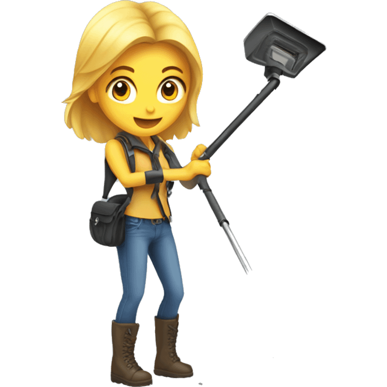 Pretty woman using a metal detector on ground emoji