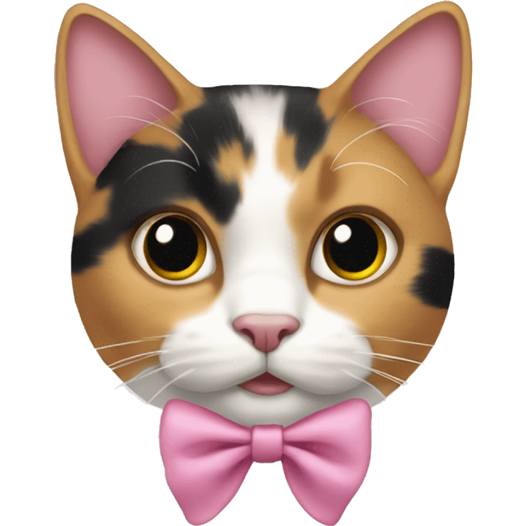 A calico cat with a pink bow emoji