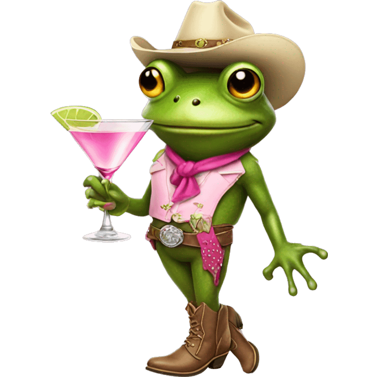 Frog wearing pink cowboy boots holding a martini emoji