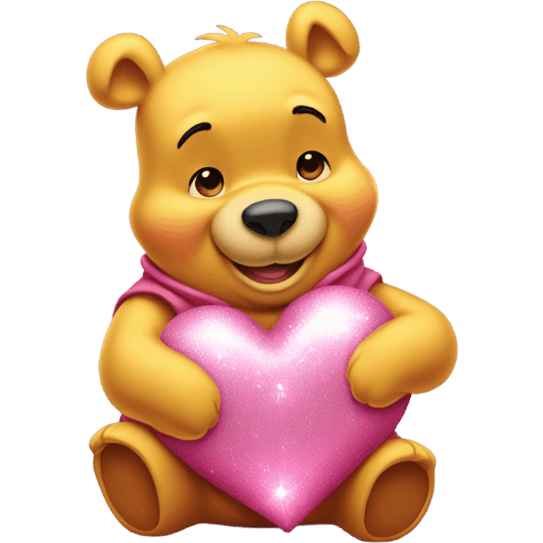 winnie the pooh holding sparkled pink heart emoji