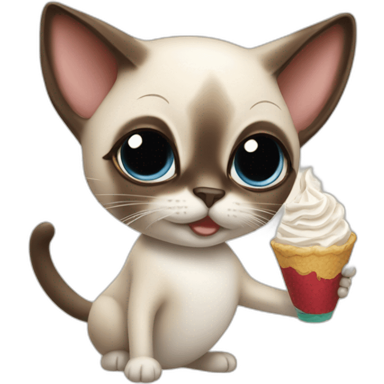 A Siamese cat eating whipped cream emoji