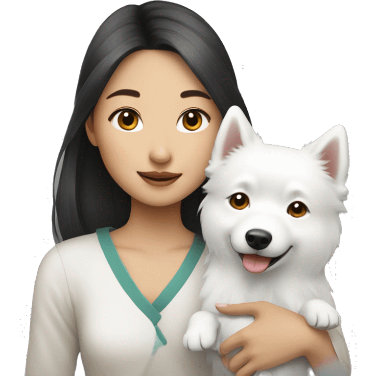 asian girl with Japanese spitz dog emoji