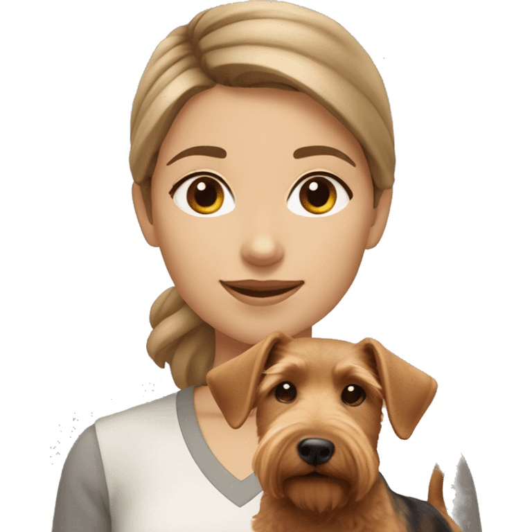 Light brown hair girl with beige welsh terrier emoji