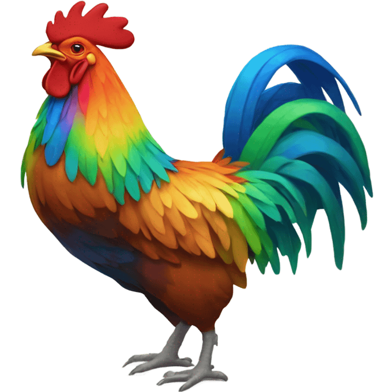 Rainbow colored rooster emoji