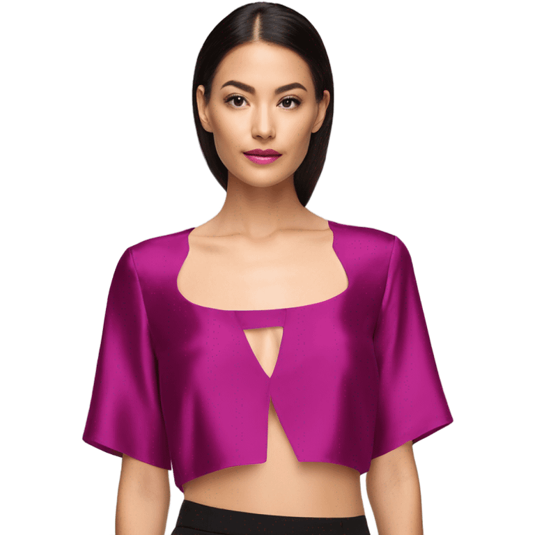 Realistic magenta cut out silk crop top blouse. emoji