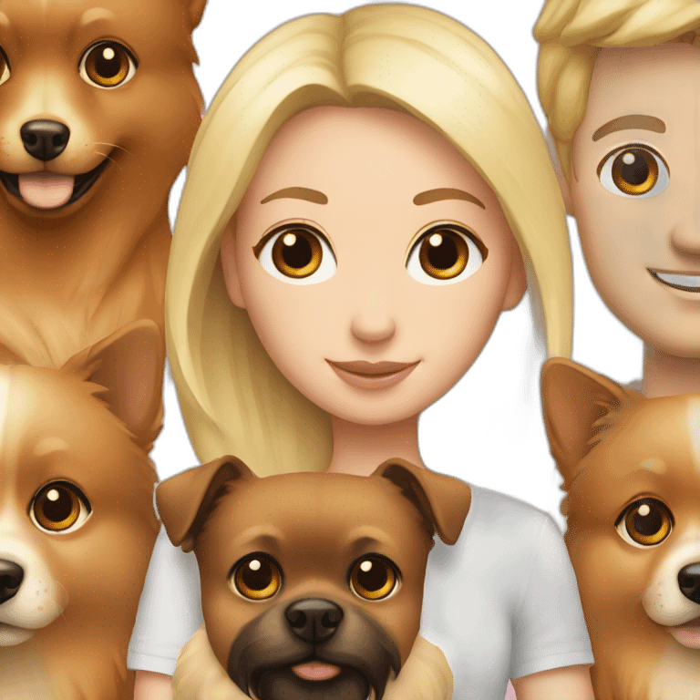 Blonde Husband and wife with brown pomeranian emoji