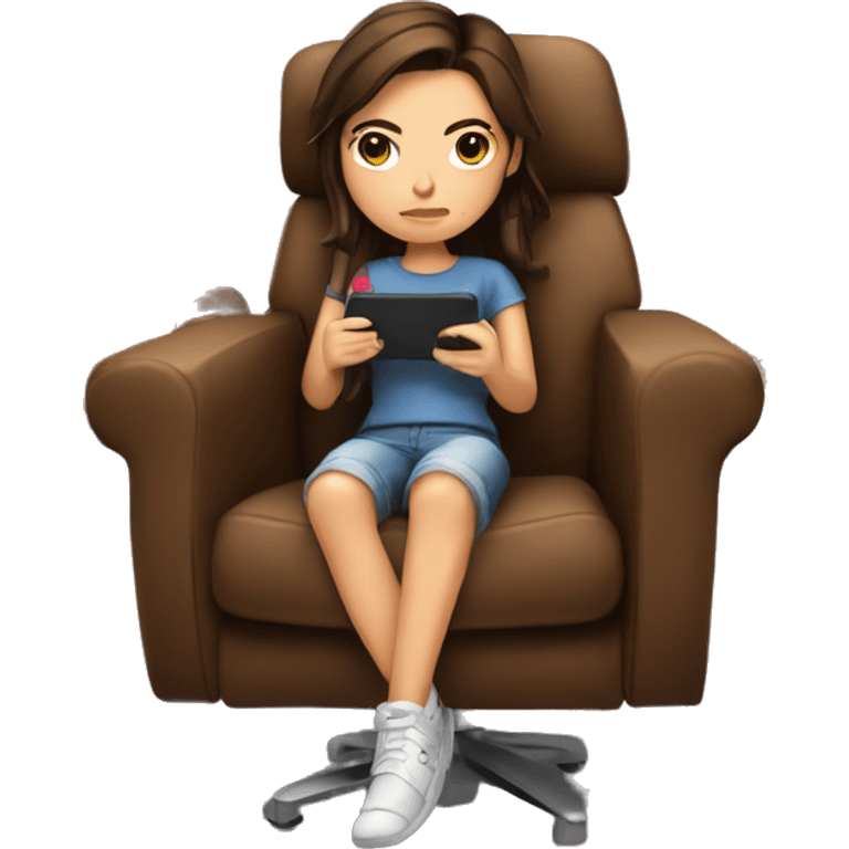 brunette girl thinking on a streaming gaming chair emoji