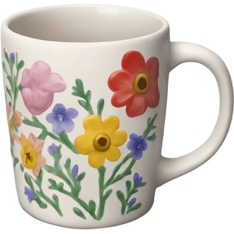 ceramic mug with flowers painted on it emoji