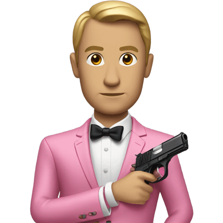 james bond in pink clothes with a gun emoji