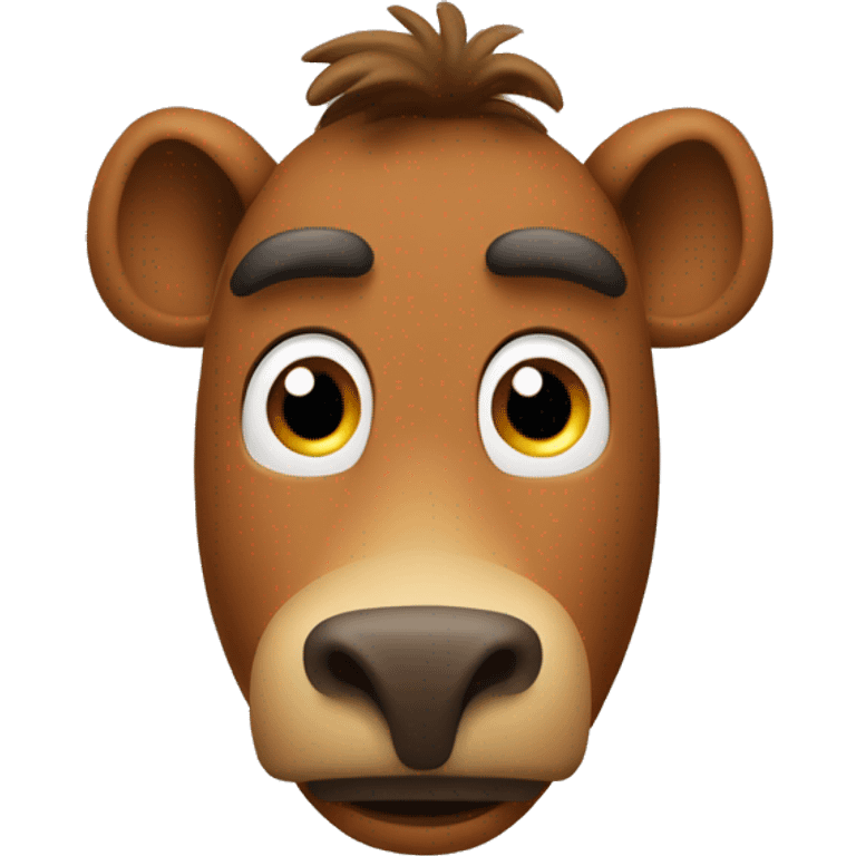 Alf from the ALF tv series. Face: Use a brown color for the face.
Nose: A large, oval-shaped nose.
Muzzle: A prominent, rounded muzzle area, also brown, to mimic ALF’s snout. emoji