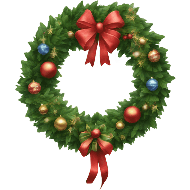 Realistic christmas wreath with baubles and bows emoji