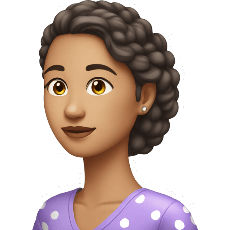 A young woman with lavender kurti white spots showing left side emoji