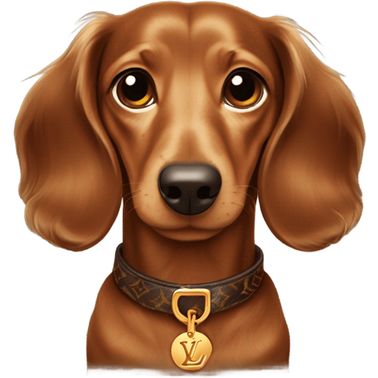 Brown long haired dachs with Brown nose and light Brown eyes with Louis Vuitton collar emoji