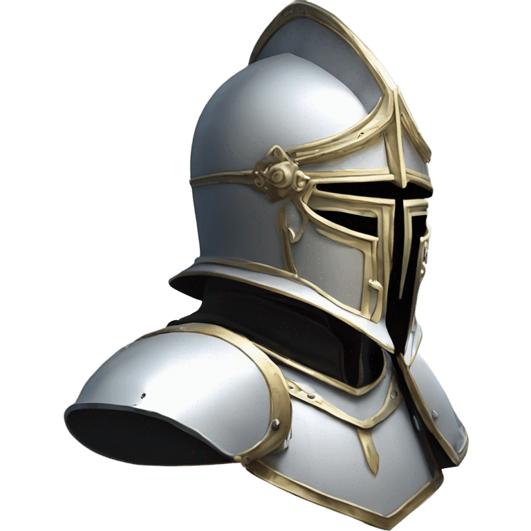 ornate full-face closed armet medieval helmet armor intricate white inlays emoji