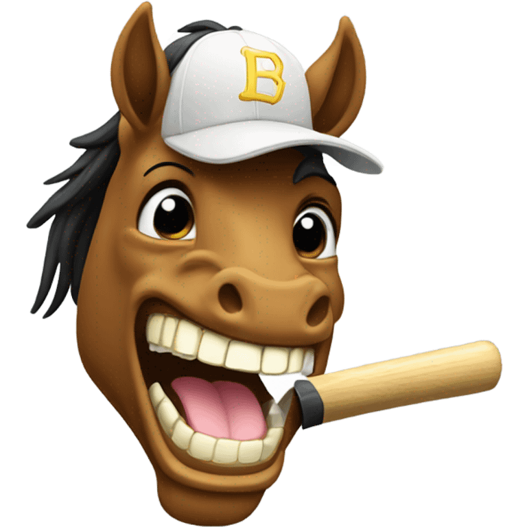 Horse with gold teeth and baseball bat emoji