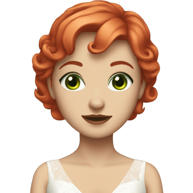 white red short hair girl green eyes wedding dress emoji