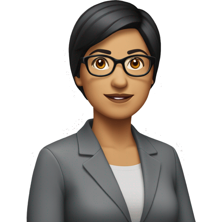 Hispanic woman with very short straight black hair and glasses and round face with age 50 emoji