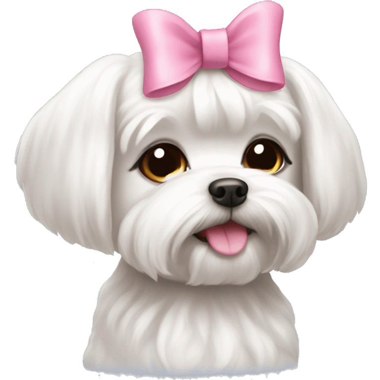 a cute maltese dog with a pink bow  emoji