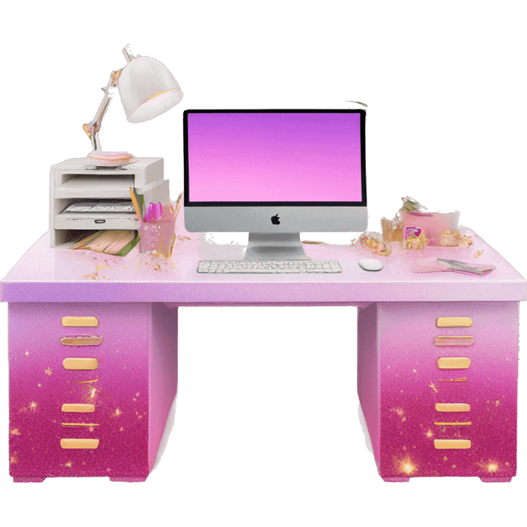 Pink ombre desk with glitter and computer  emoji