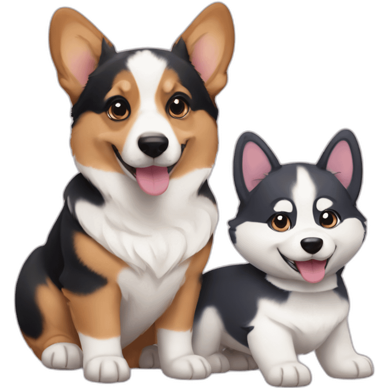 corgi puppy next to a husky puppy emoji