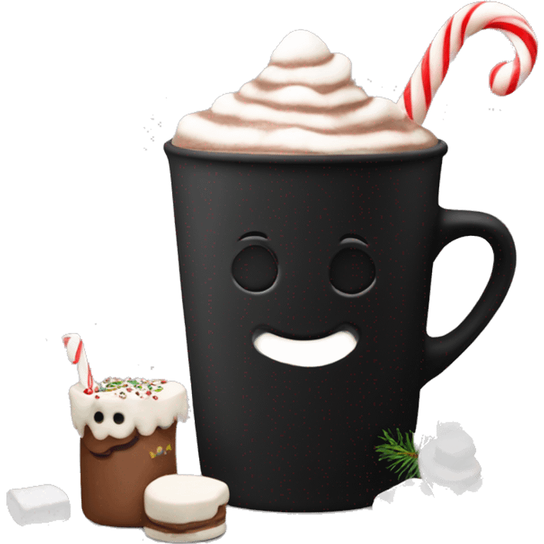 christmas black colour cup with hot chocolate and marshmallows with more Christmas details in the cup emoji