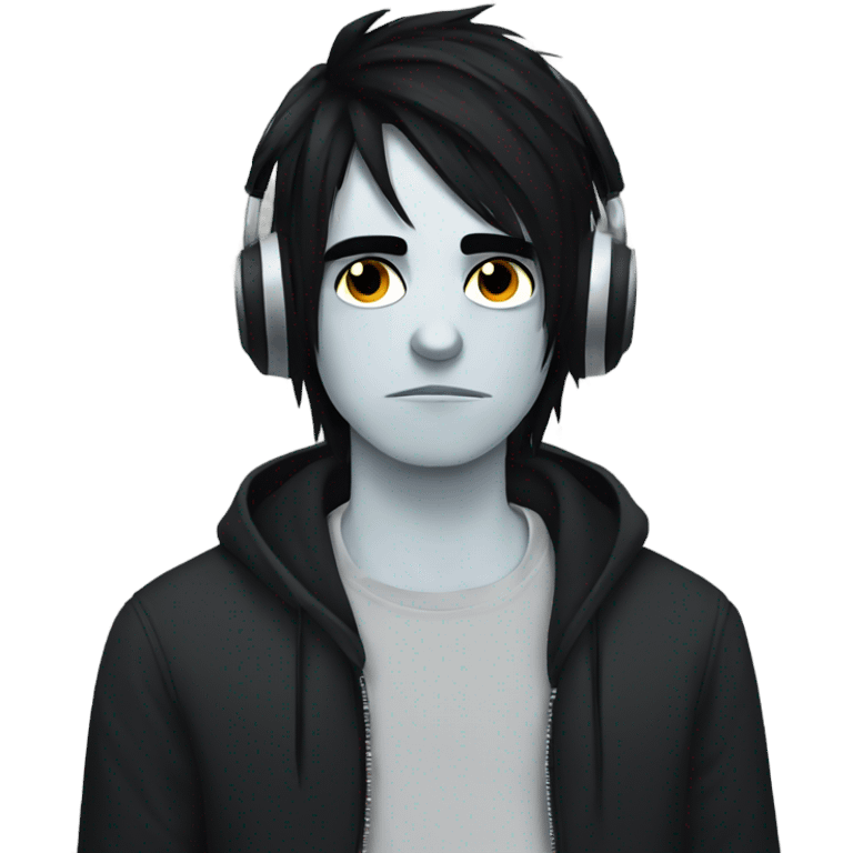 Emo boy with dark hair and eyeliner listening to music sadly  emoji